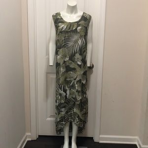 Multiples 2X Green /White Animal Print  Dress